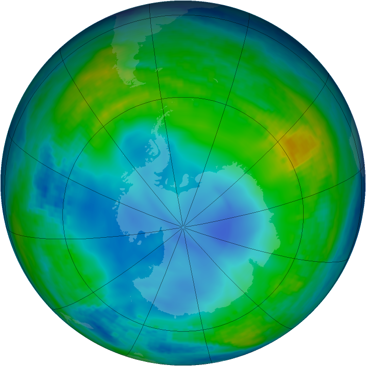 Antarctic ozone map for 31 May 2002